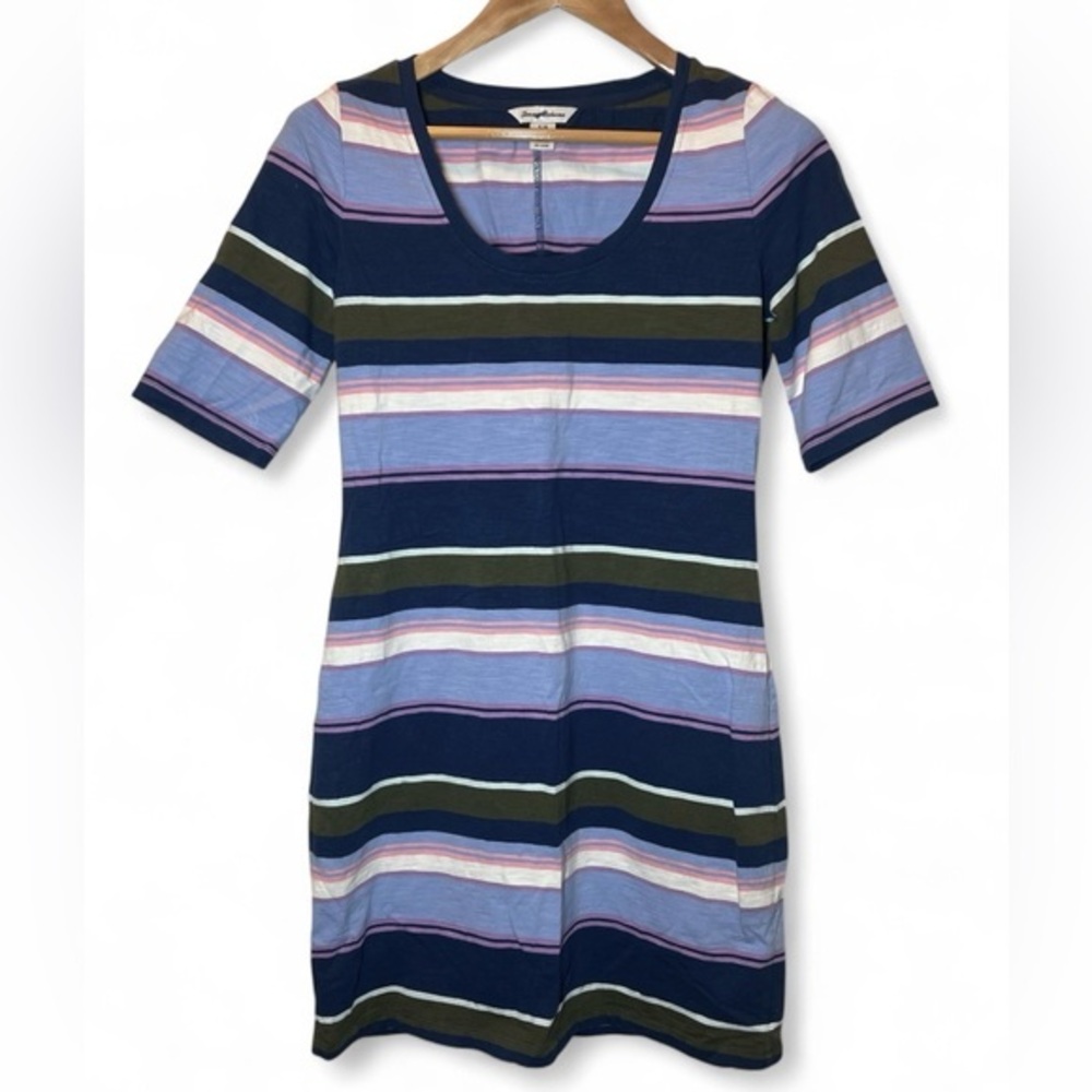 Tommy Bahama Women Small Petite Shore Stripe Scoop Neck T Shirt Stretch Dress